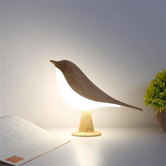 Wooden bird LED lamp for cozy night lighting